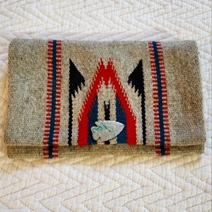 Vintage La Azteca Chimayó Handwoven Wool Clutch with Sterling Fish